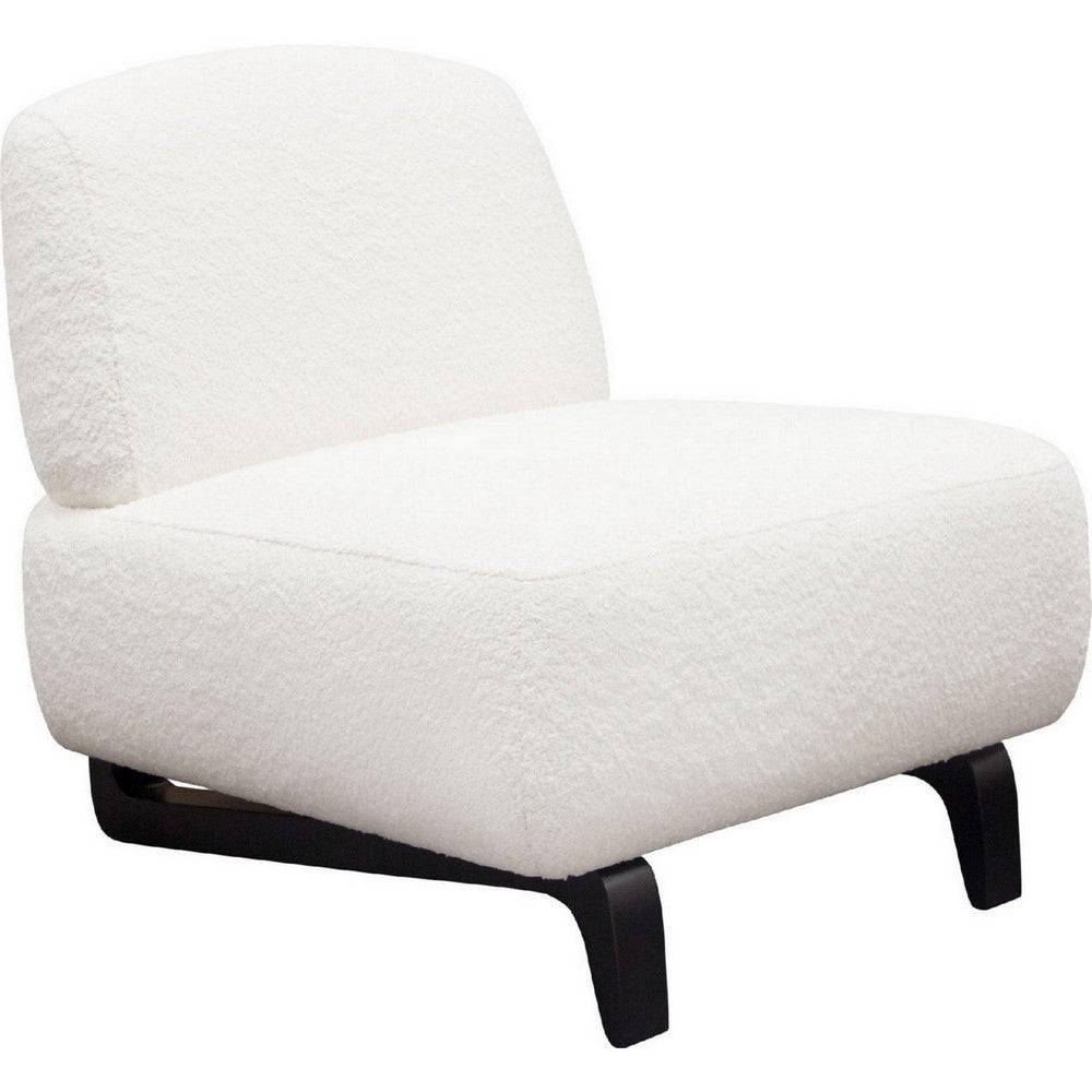 Ikka 30 Inch Padded Armless Chair, Crisp White Faux Sheepskin Upholstery - BM303193