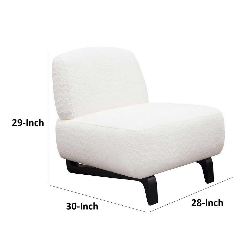 Ikka 30 Inch Padded Armless Chair, Crisp White Faux Sheepskin Upholstery - BM303193