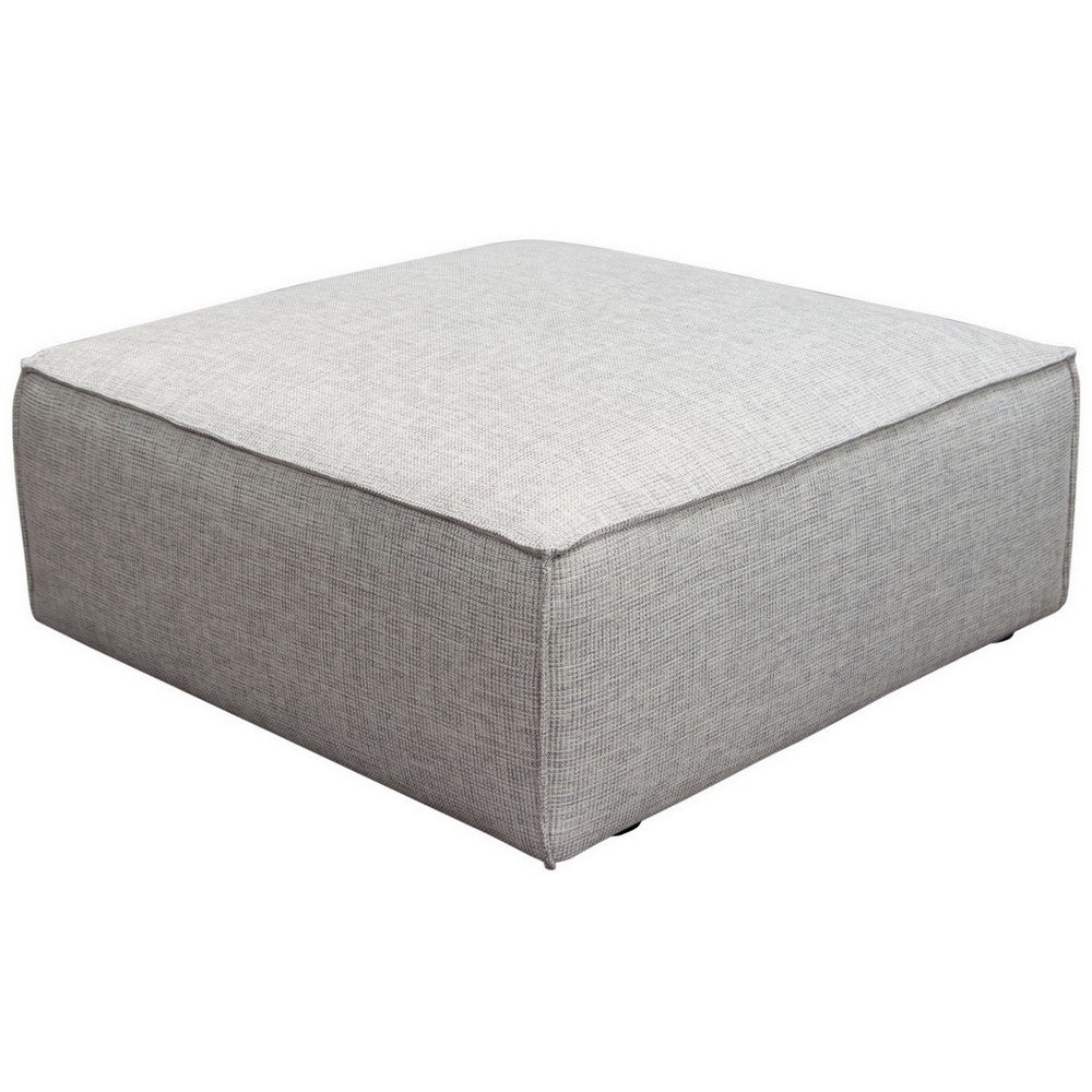 Daro 36 Inch Square Ottoman, Cushioned Top, Gray Barley Upholstery, Black - BM303199