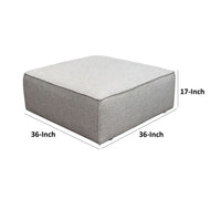 Daro 36 Inch Square Ottoman, Cushioned Top, Gray Barley Upholstery, Black - BM303199