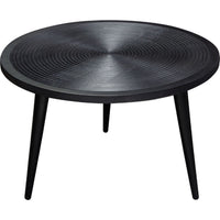 Vio 29 Inch Round Coffee Table, Embossed Surface Patterning, Black Wood - BM303204