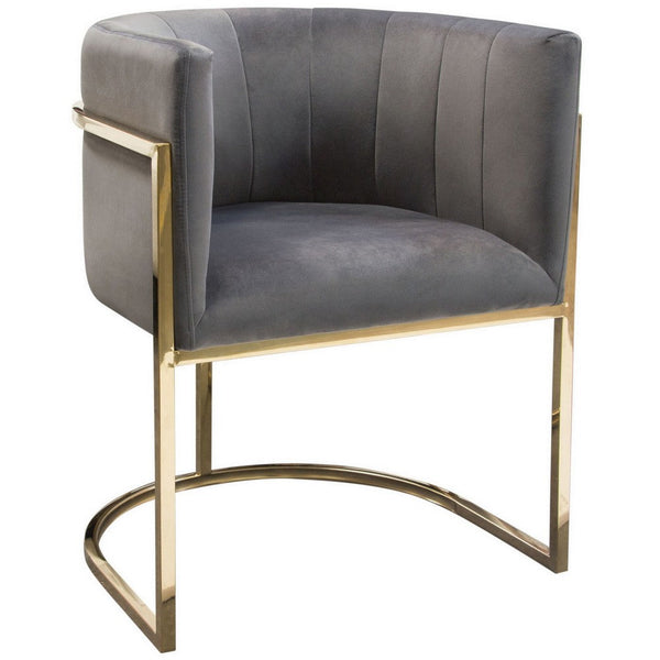 Meha 24 Inch Cantilever Dining Chair, Gray Velvet Upholstery, Gold Frame - BM303215