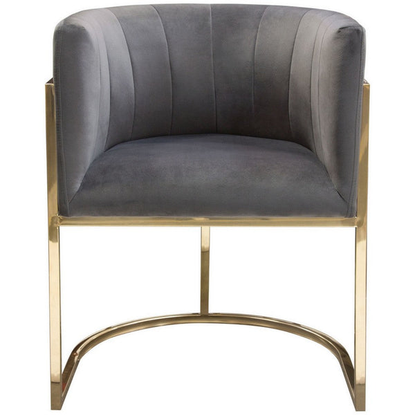 Meha 24 Inch Cantilever Dining Chair, Gray Velvet Upholstery, Gold Frame - BM303215