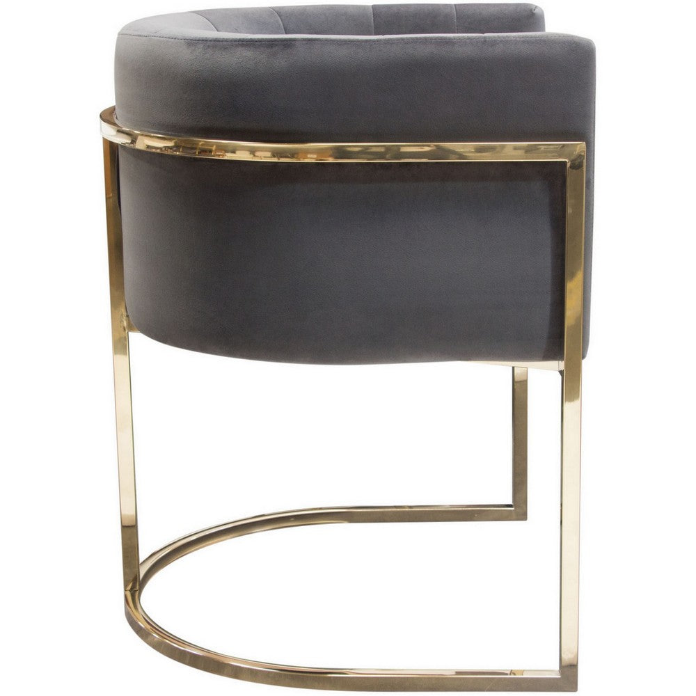 Meha 24 Inch Cantilever Dining Chair, Gray Velvet Upholstery, Gold Frame - BM303215