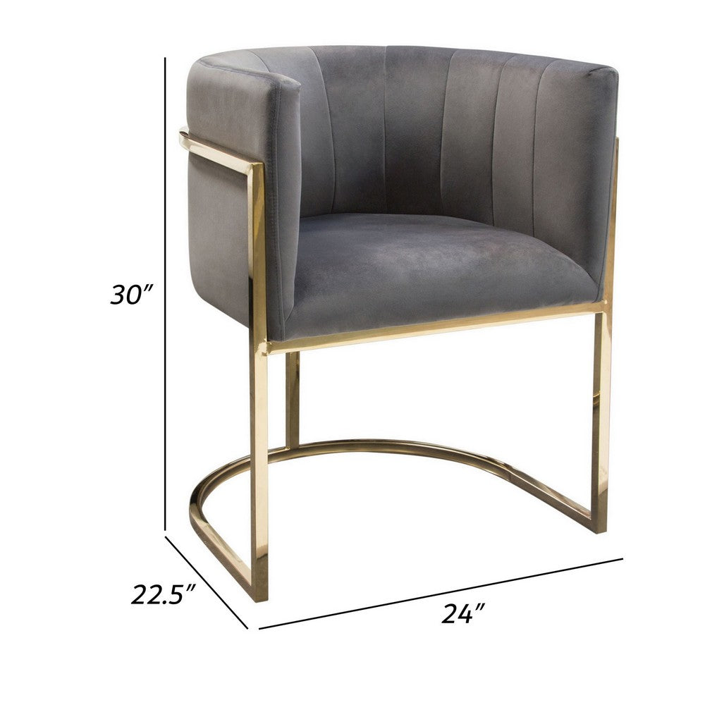 Meha 24 Inch Cantilever Dining Chair, Gray Velvet Upholstery, Gold Frame - BM303215