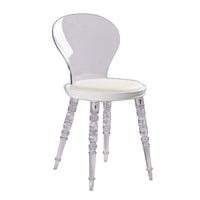 Rari 19 Inch Crystal Clear Armless Chair, Padded White Vegan Leather Seat - BM304618