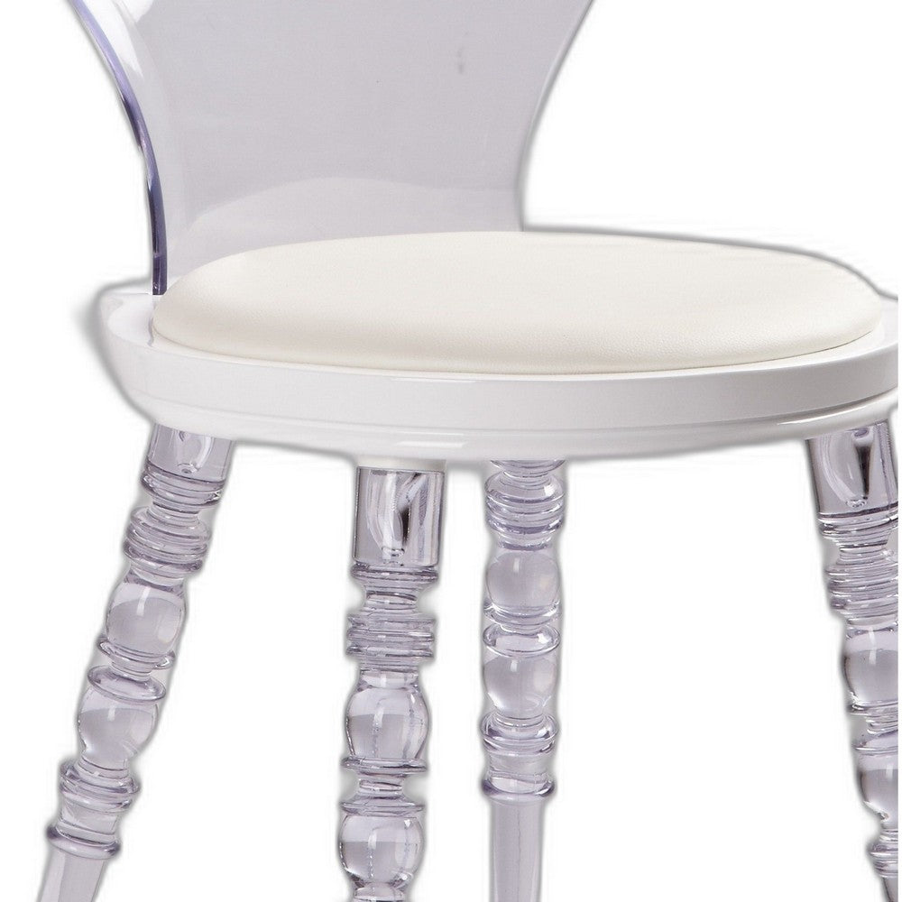 Rari 19 Inch Crystal Clear Armless Chair, Padded White Vegan Leather Seat - BM304618