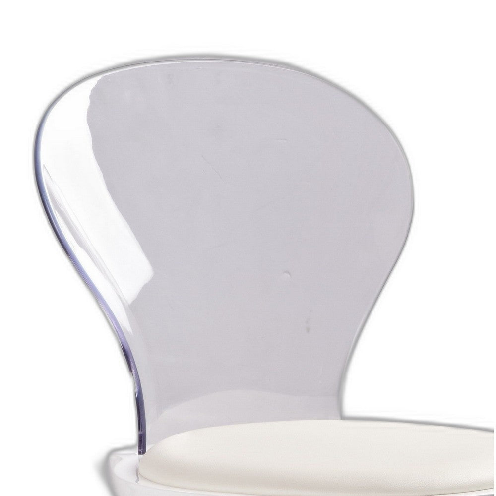 Rari 19 Inch Crystal Clear Armless Chair, Padded White Vegan Leather Seat - BM304618