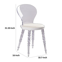 Rari 19 Inch Crystal Clear Armless Chair, Padded White Vegan Leather Seat - BM304618