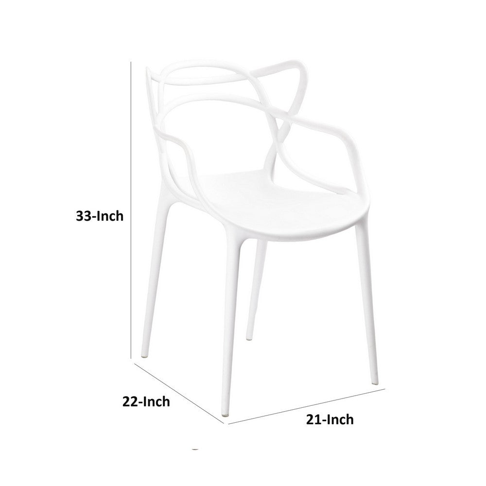 Yuva 22 Inch Armchair, Modern Intricate Curved Seat, White Polypropylene - BM304620