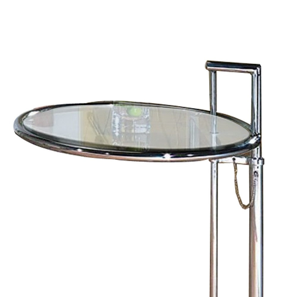 25-35 Inch Adjustable Height Glass Side End Table, Cantilever Base, Clear - BM304636