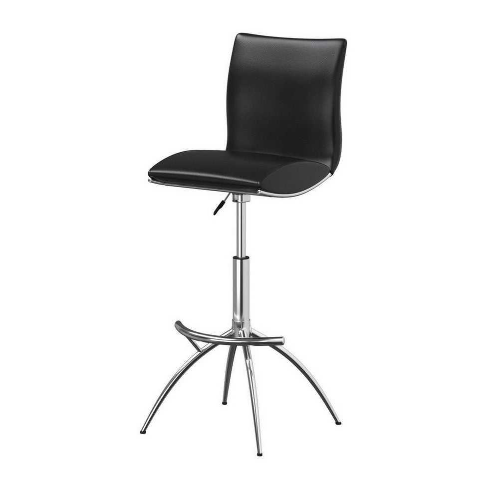 Deko 26-31 Inch Adjustable Height Barstool Chair, Chrome Black Faux Leather - BM304642