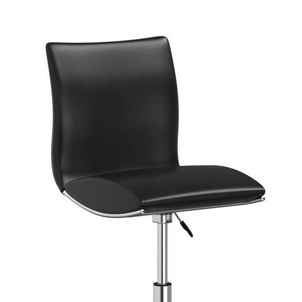 Deko 26-31 Inch Adjustable Height Barstool Chair, Chrome Black Faux Leather - BM304642