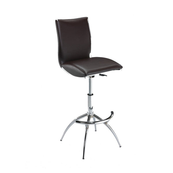 Deko 26-31 Inch Adjustable Height Barstool Chair, Chrome Brown Faux Leather - BM304644