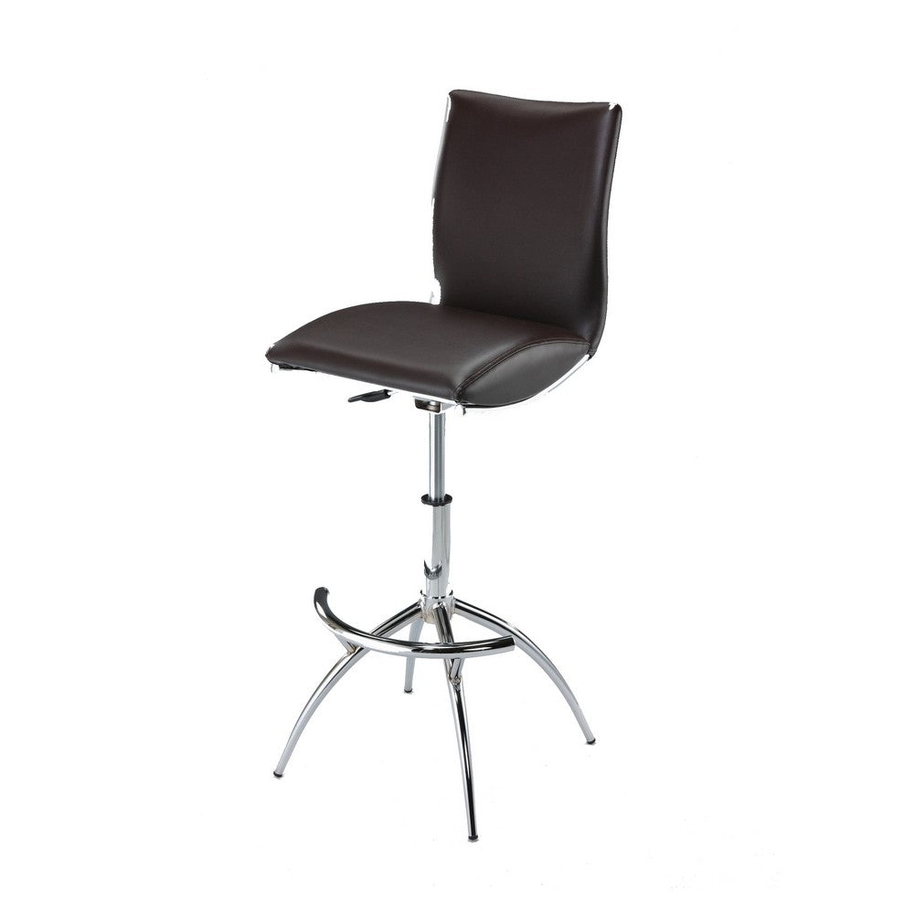 Deko 26-31 Inch Adjustable Height Barstool Chair, Chrome Brown Faux Leather - BM304644