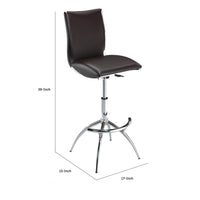 Deko 26-31 Inch Adjustable Height Barstool Chair, Chrome Brown Faux Leather - BM304644