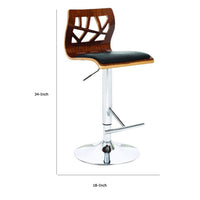 34-43, Inch Adjustable Height Barstool, Open Back, Wood, Black Faux Leather - BM304649