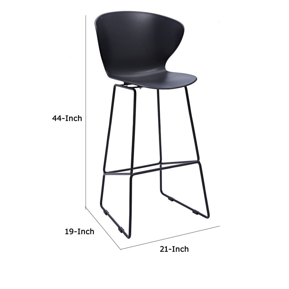 Kivi 30 Inch Set of 2 Barstool Chairs, Metal, Curved Black Polypropylene - BM304653