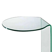 24 Inch Curved Glass End Table, Cylindrical Design, Caster Wheels, Clear - BM304671