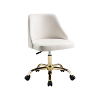 Yim 22 Inch Adjustable Swivel Office Chair, White Faux Leather, Gold Metal - BM304672