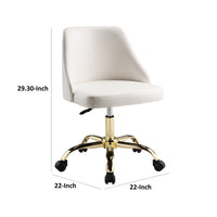 Yim 22 Inch Adjustable Swivel Office Chair, White Faux Leather, Gold Metal - BM304672