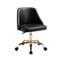 Yim 22 Inch Adjustable Swivel Office Chair, Black Faux Leather, Gold Metal - BM304673