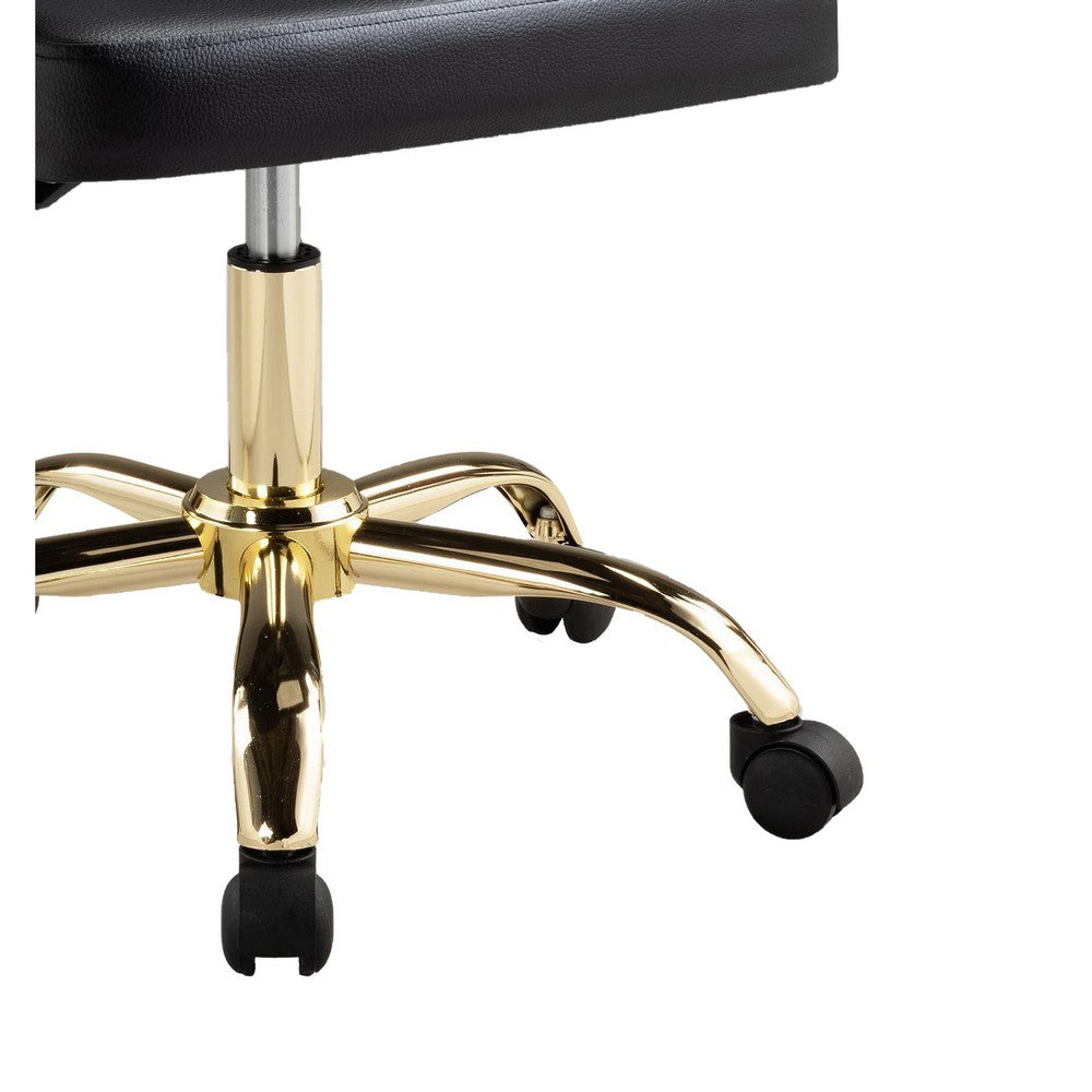 Yim 22 Inch Adjustable Swivel Office Chair, Black Faux Leather, Gold Metal - BM304673