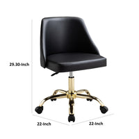 Yim 22 Inch Adjustable Swivel Office Chair, Black Faux Leather, Gold Metal - BM304673