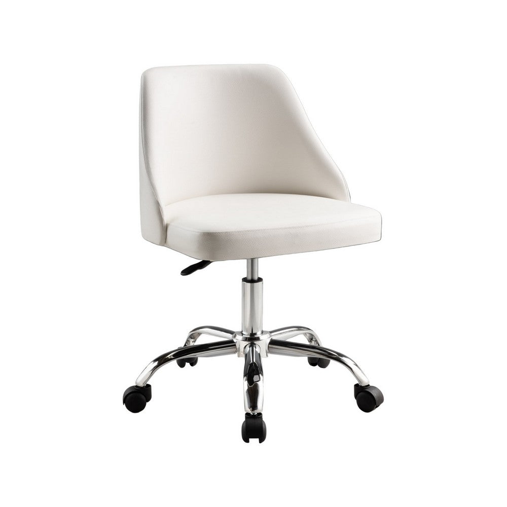 Yim 22 Inch Adjustable Swivel Office Chair, White Faux Leather, Chrome Base - BM304674