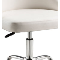 Yim 22 Inch Adjustable Swivel Office Chair, White Faux Leather, Chrome Base - BM304674
