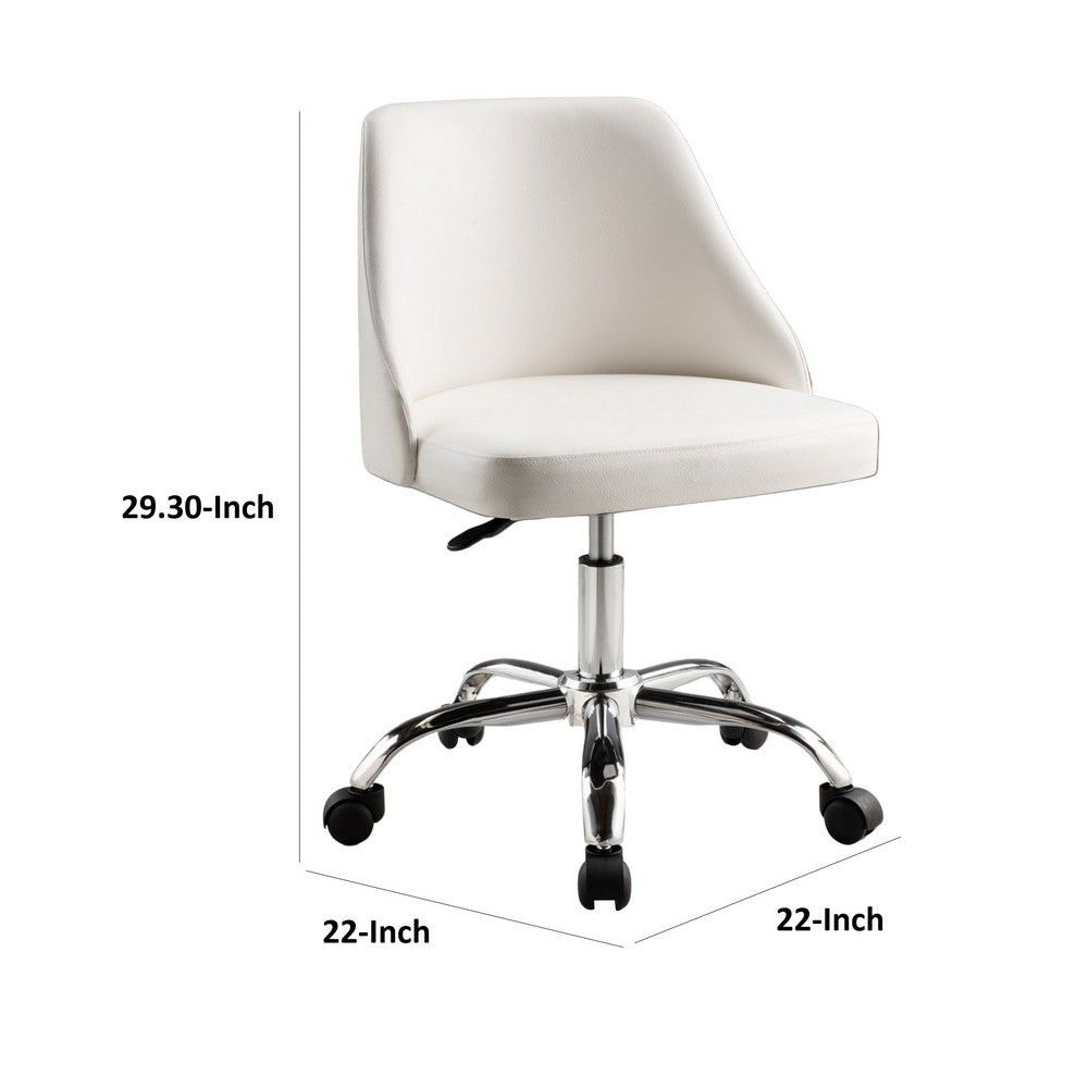 Yim 22 Inch Adjustable Swivel Office Chair, White Faux Leather, Chrome Base - BM304674