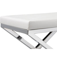 Sumi 18 Inch Stool, Padded Seat, White Faux Leather, Crossed Chrome Legs - BM304677