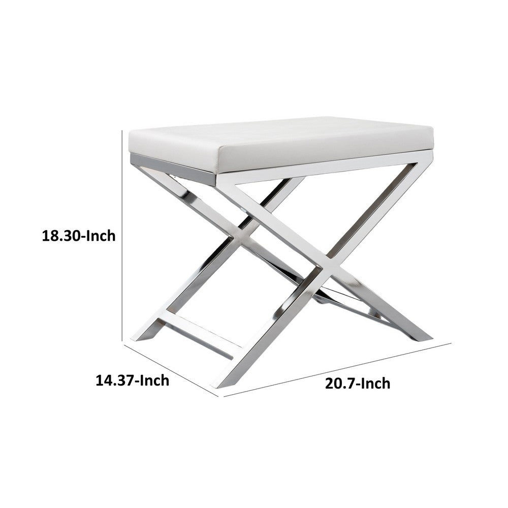 Sumi 18 Inch Stool, Padded Seat, White Faux Leather, Crossed Chrome Legs - BM304677