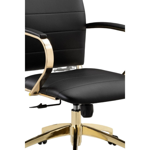 Zoha 27 Inch Adjustable Swivel Office Chair, Black Faux Leather, Gold Base - BM304679
