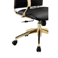 Zoha 27 Inch Adjustable Swivel Office Chair, Black Faux Leather, Gold Base - BM304679