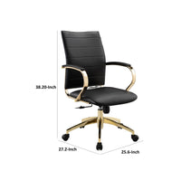 Zoha 27 Inch Adjustable Swivel Office Chair, Black Faux Leather, Gold Base - BM304679