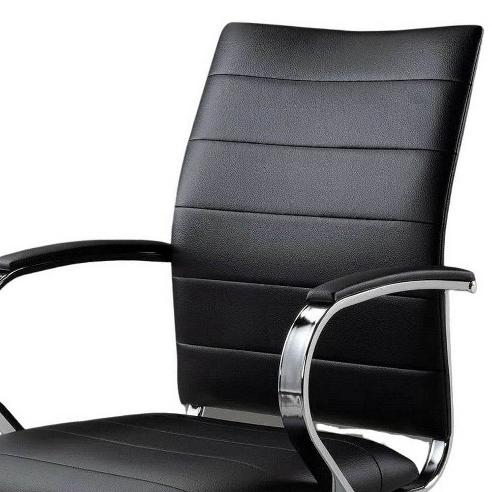 Zoha 27 Inch Adjustable Swivel Office Chair, Black Faux Leather, Chrome - BM304681