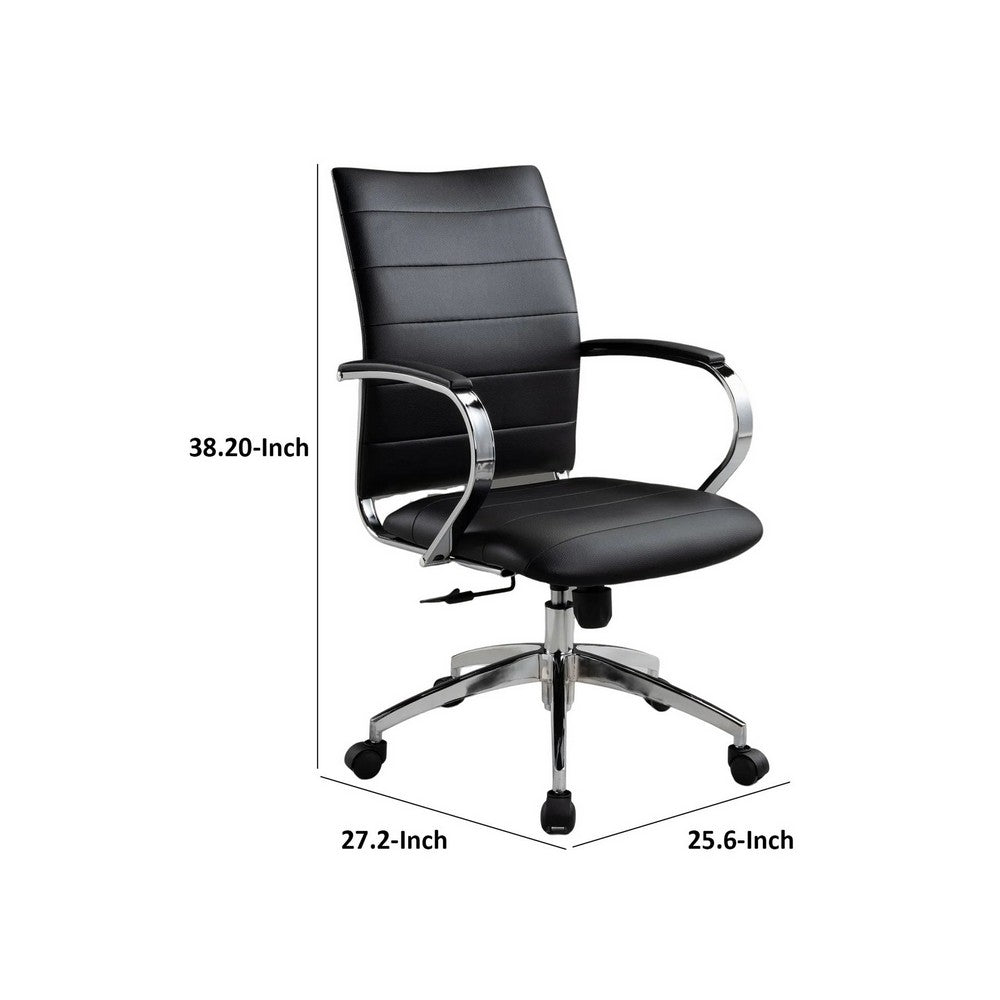 Zoha 27 Inch Adjustable Swivel Office Chair, Black Faux Leather, Chrome - BM304681