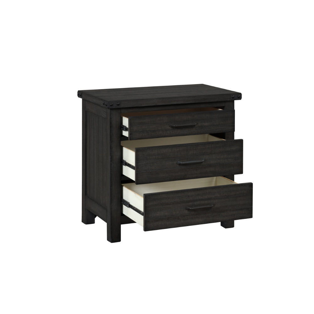 30 Inch 3 Drawer Nightstand, Weathered Smooth Gray Wood, Bracket Accents - BM304789