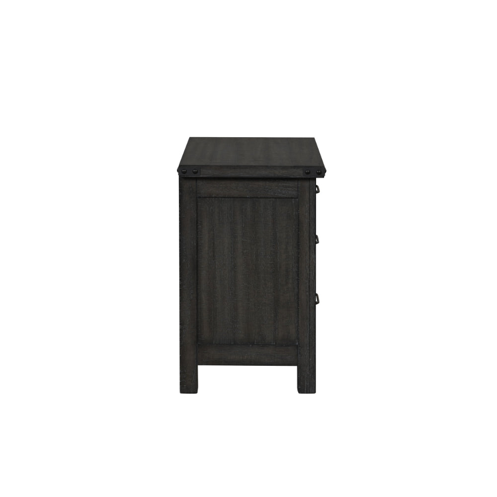 30 Inch 3 Drawer Nightstand, Weathered Smooth Gray Wood, Bracket Accents - BM304789