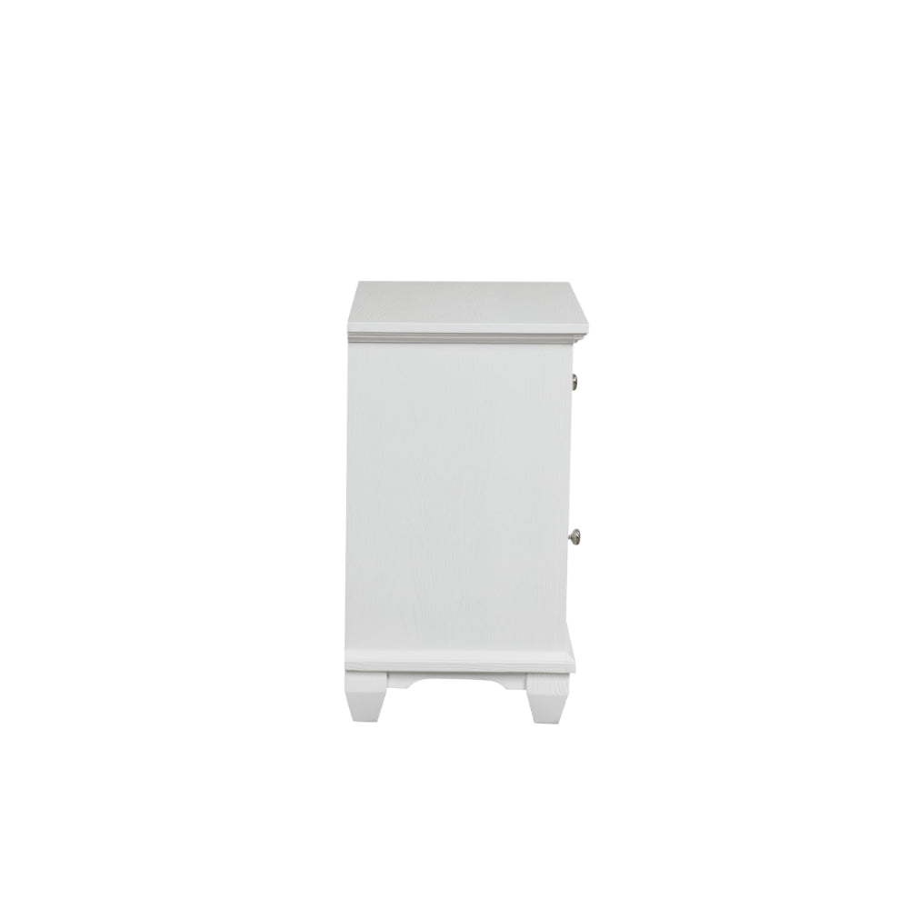 Jims 28 Inch Nightstand, Single Door and Drawer, Cup Handles, White Wood - BM304791