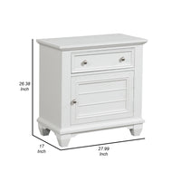 Jims 28 Inch Nightstand, Single Door and Drawer, Cup Handles, White Wood - BM304791