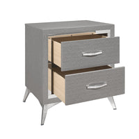 Haya 24 Inch 2 Drawer Nightstand, Embossed Smooth Gray Wood, Silver Trim - BM304795