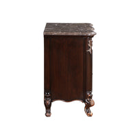 Leon 32 Inch 2 Drawer Nightstand, Carved Details, Marble Surface, Brown - BM304796