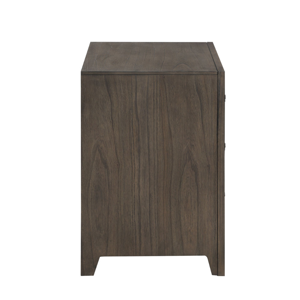 27 Inch Rustic Nightstand, 2 Drawers, Gray Metal Handles, Rich Brown Wood - BM304797