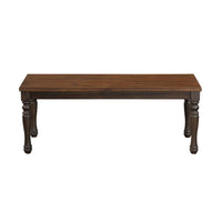 May 48 Inch Two Tone Dining Bench, Turned Legs, Rich Brown Wood Finish - BM304801