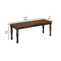 May 48 Inch Two Tone Dining Bench, Turned Legs, Rich Brown Wood Finish - BM304801