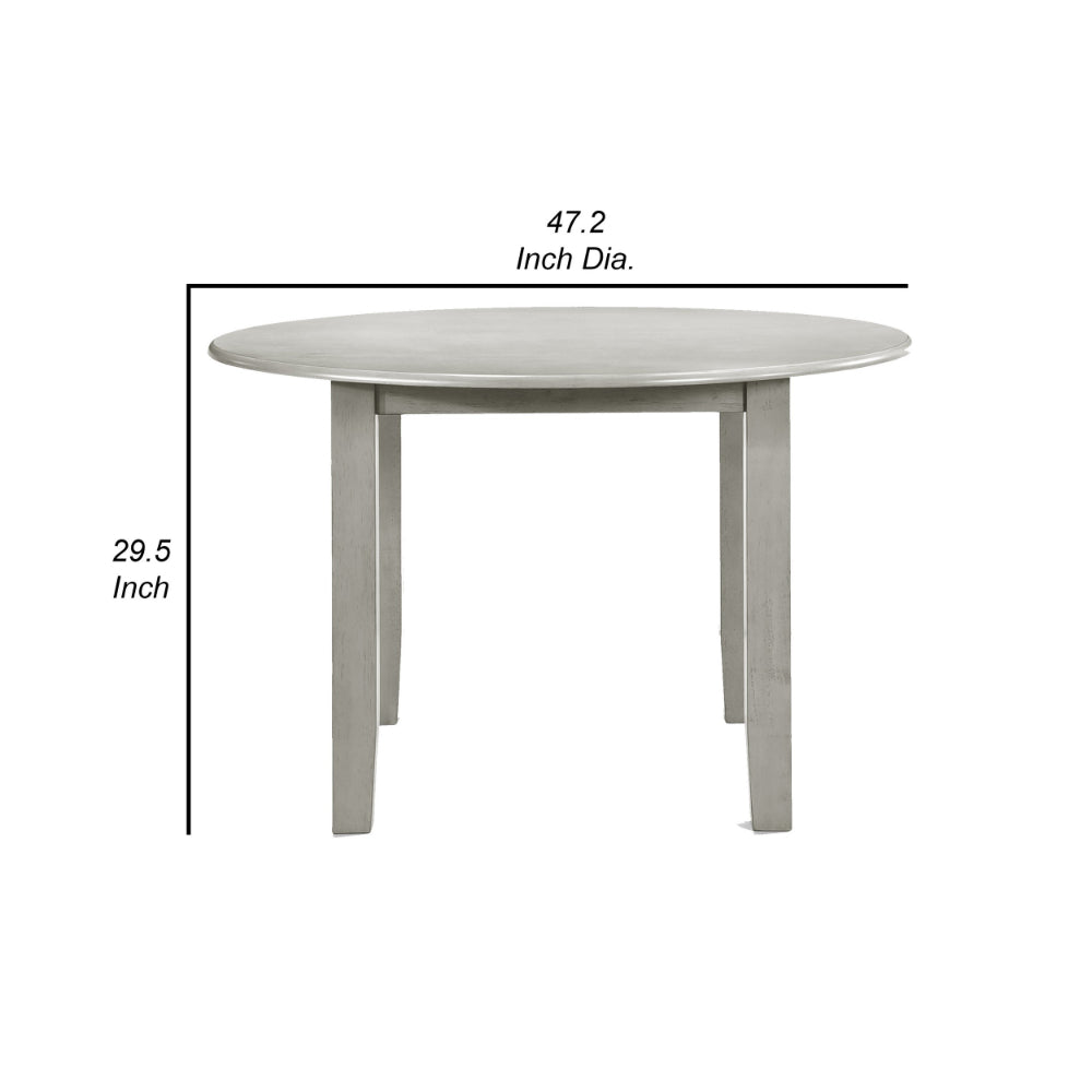 Pane 47 Inch Rounded Wood Dining Table, Smooth Gray Finish, Tall Block Legs - BM304805
