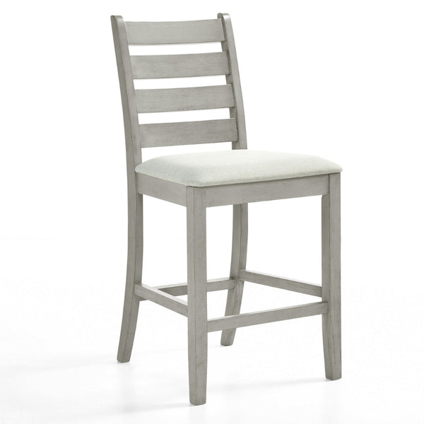 Pane 25 Inch Set of 2 Counter Height Dining Chairs, Ladderback, Gray Wood - BM304808