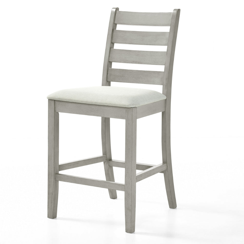 Pane 25 Inch Set of 2 Counter Height Dining Chairs, Ladderback, Gray Wood - BM304808